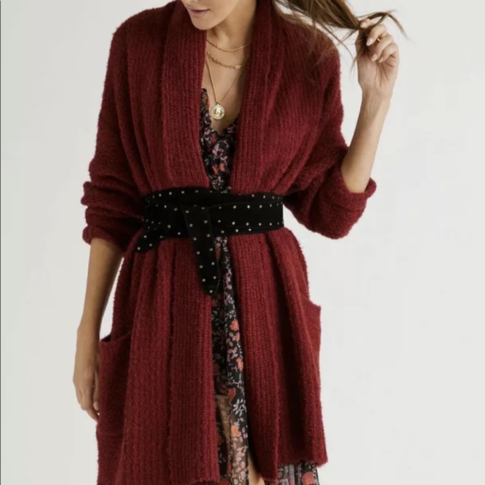 Wine Eyelash Cardigan from Anthropologie